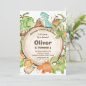 Invitation Cute Friendly Dinosaur Boys 1ère fête d'anniversai (Debout devant)