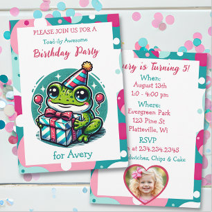Invitation Cute Frog Fête d'anniversaire de la fille à thème