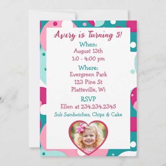 Invitation Cute Frog Fête d'anniversaire de la fille à thème (Dos)