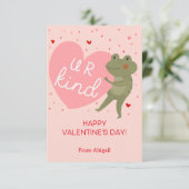 Invitation Cute Frog Kids Classroom Valentine Note Card (Debout devant)