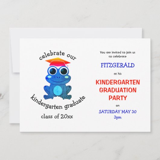Invitation Cute Frog Kindergarten Graduation Party (Devant)