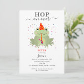 Invitation Cute Frog Party Hat Hop On Over Kids Birthday (Debout devant)