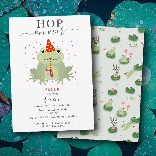 Invitation Cute Frog Party Hat Hop On Over Kids Birthday