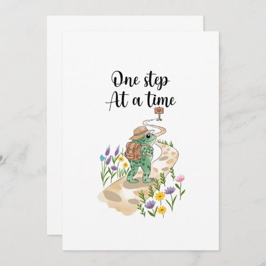 Invitation Cute Frog with Backpack One Step at a Time (Devant / Derrière)