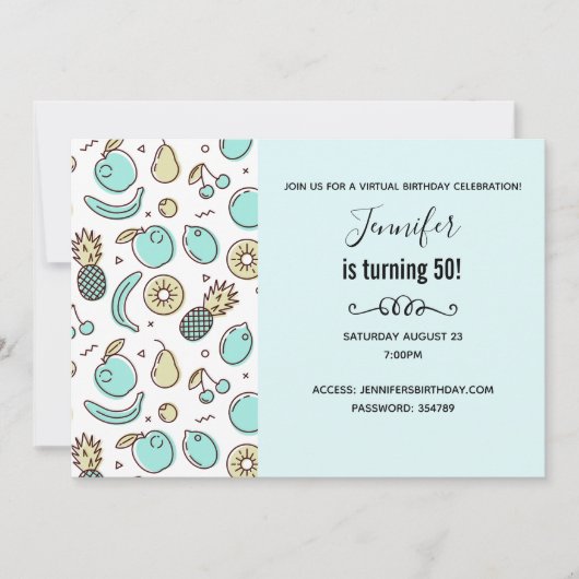 Invitation Cute Fruit Motif Summery Thème Virtual Anniversair (Devant)