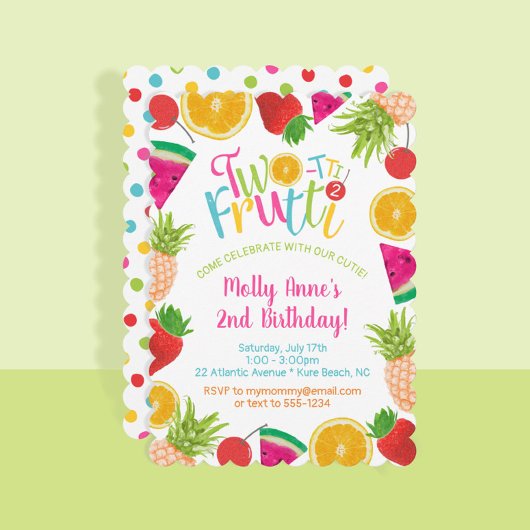 Invitation Cute Fruits à deux tti 2e anniversaire