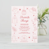 Invitation Cute Fun Pink Hand Drawn Favorite Things Holiday (Debout devant)