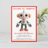 Invitation Cute Fun Robot Kid's Birthday (Debout devant)