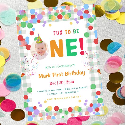 Invitation Cute Fun to Be One Photo  First Birthday