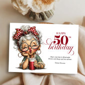 Invitation Cute Funny Lady 50th Birthday Cartoon Humor Card