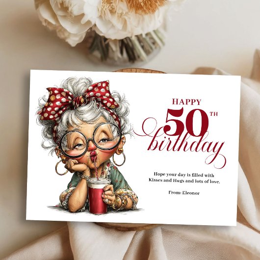 Invitation Cute Funny Lady 50th Birthday Cartoon Humor Card