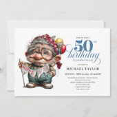 Invitation Cute Funny Man 50th Birthday Cartoon Humor Style (Devant)