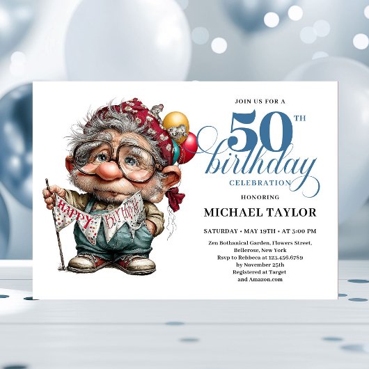 Invitation Cute Funny Man 50th Birthday Cartoon Humor Style