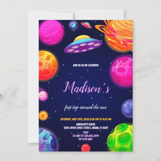 Invitation Cute Galaxy Thème pour les filles (Devant)