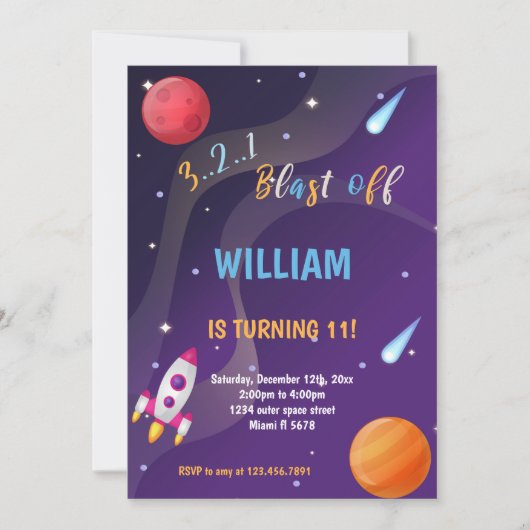 Invitation Cute Galaxy Thème pour les filles (Devant)