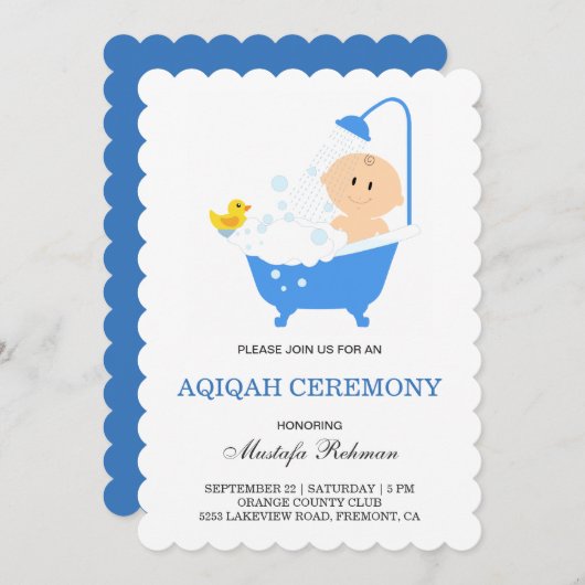 Invitation Cute garçon Bubble Bath Aqiqah (Devant / Derrière)
