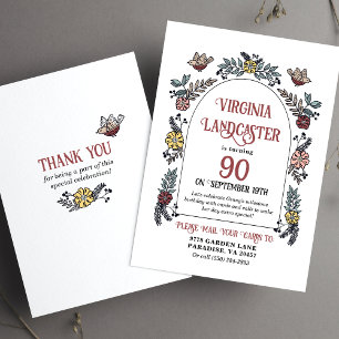 Invitation Cute Garden 90th Shower par la poste Anniversaire