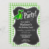 Invitation Cute Gator ; En vichy verte (Devant / Derrière)