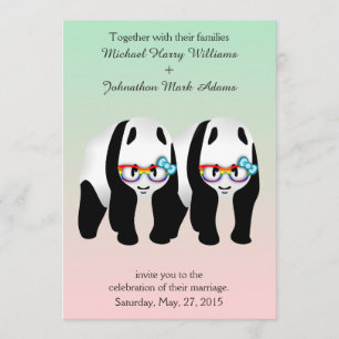 Invitation Cute Gay Pandas Arc-en-ciel portant des lunettes I