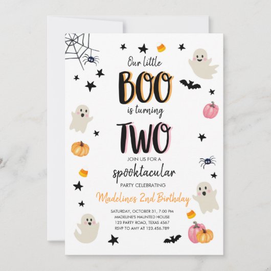 Invitation Cute Ghost Halloween 2e Anniversaire Fête Invitati (Devant)