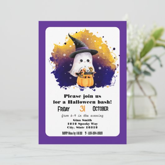 Invitation Cute Ghost Halloween Bash Party (Debout devant)