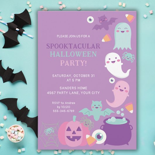 INVITATION CUTE GHOST HALLOWEWEEN PURPLE PARTY