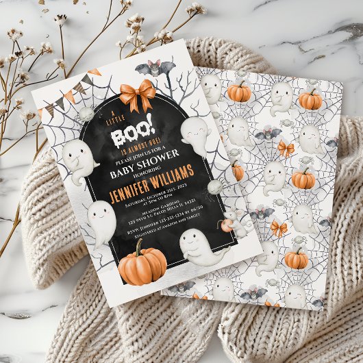 Invitation Cute Ghost Little Boo Halloween Baby Boy Douche ga