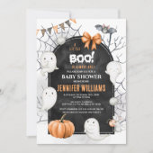 Invitation Cute Ghost Little Boo Halloween Baby Boy Douche ga (Devant)