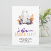 Invitation Cute Ghost Orange Feuille Dîner d'Halloween (Debout devant)