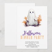 Invitation Cute Ghost Orange Feuille Dîner d'Halloween (Devant / Derrière)