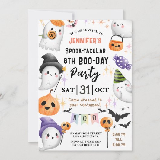 Invitation Cute Ghost Spooktacular Halloween 8e anniversaire (Devant)