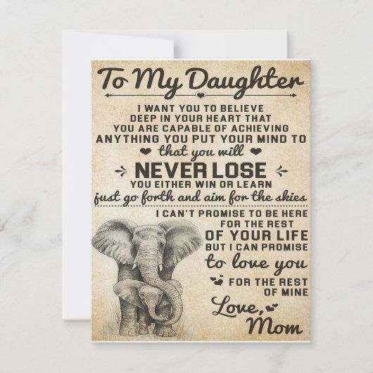Invitation Cute Gift for Daughter, To My Daugjter Letter (Devant)