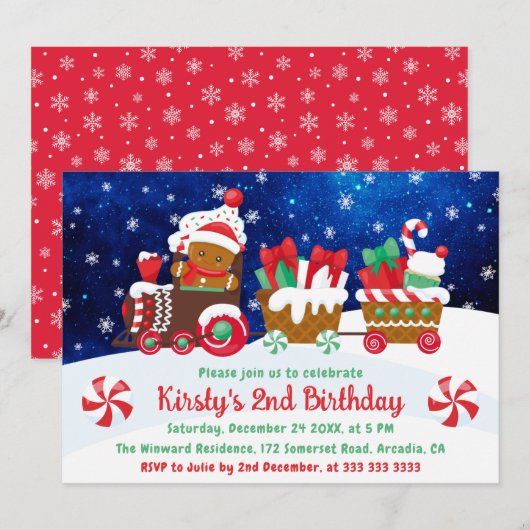 Invitation Cute Gingerbread Homme Christmas Train Anniversair (Devant / Derrière)