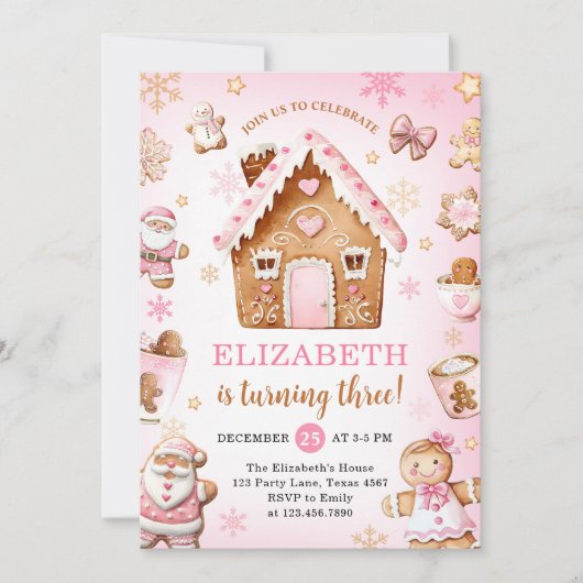 Invitation Cute Gingerbread House Girl Birthday Party (Devant)