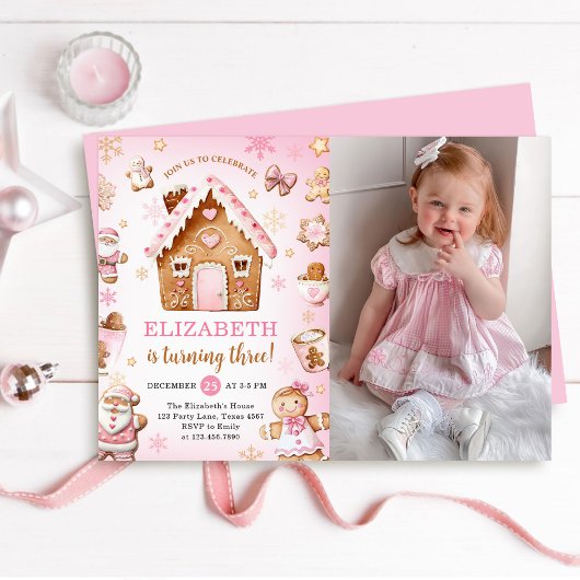 Invitation Cute Gingerbread House Girl Birthday Photo