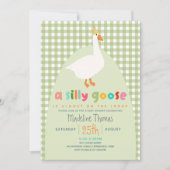 Invitation Cute Gingham Neutral Silly Goose Baby Shower  (Devant)
