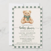 Invitation Cute Gingham Plaid Teddy Bear Winter Baby Shower (Devant)