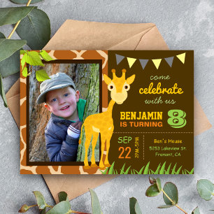 Invitation Cute Giraffe Anniversaire de enfant Party Photo In