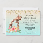 Invitation Cute Giraffe Aquarelle Maman & Baby shower bébé (Devant)