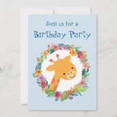 Invitation Cute Giraffe avec Fleur Wreath fête d'anniversaire (Devant)