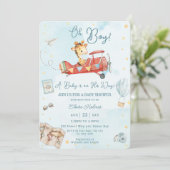 Invitation Cute Giraffe Avion Aventure Oh Boy Baby shower (Debout devant)