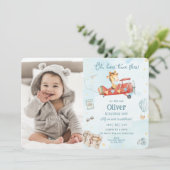 Invitation Cute Giraffe Avion vole Aventure Anniversaire Phot (Debout devant)