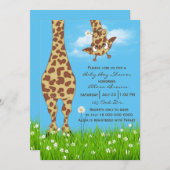 Invitation Cute Giraffe Baby Boy Douche (Devant / Derrière)