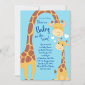 Invitation Cute Giraffe Baby shower Blue Boy (Devant)