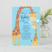 Invitation Cute Giraffe Baby shower Blue Boy (Debout devant)