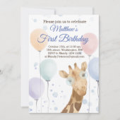 Invitation Cute Giraffe Ballons colorés Boy Anniversaire (Devant)