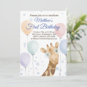 Invitation Cute Giraffe Ballons colorés Boy Anniversaire (Debout devant)