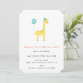 Invitation Cute Giraffe Blue Balloon fête d'anniversaire (Debout devant)