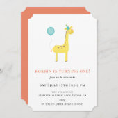 Invitation Cute Giraffe Blue Balloon fête d'anniversaire (Devant / Derrière)