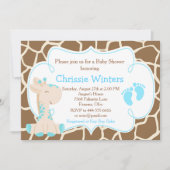 Invitation Cute Giraffe Boy Baby shower bleu (Devant)
